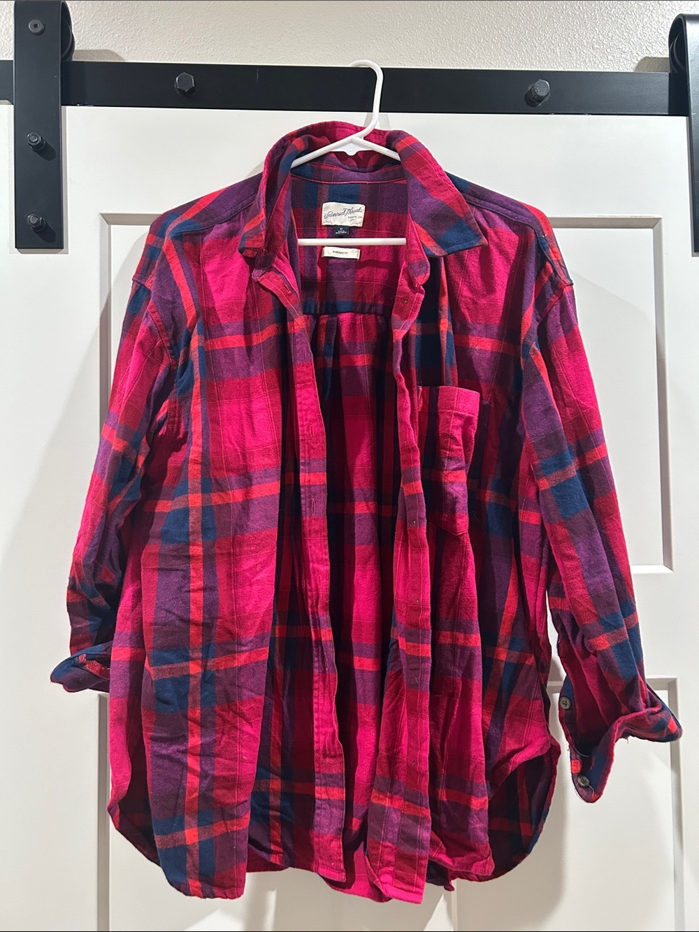 Universal Thread Pink and Navy Plaid Flannel Shirt